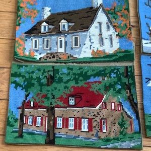 4 needlepoint depicting old Quebec houses